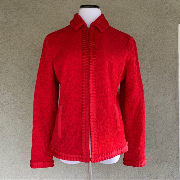 Coldwater Creek Red Jacquard Textured Jacket Large - Picture 3 of 12